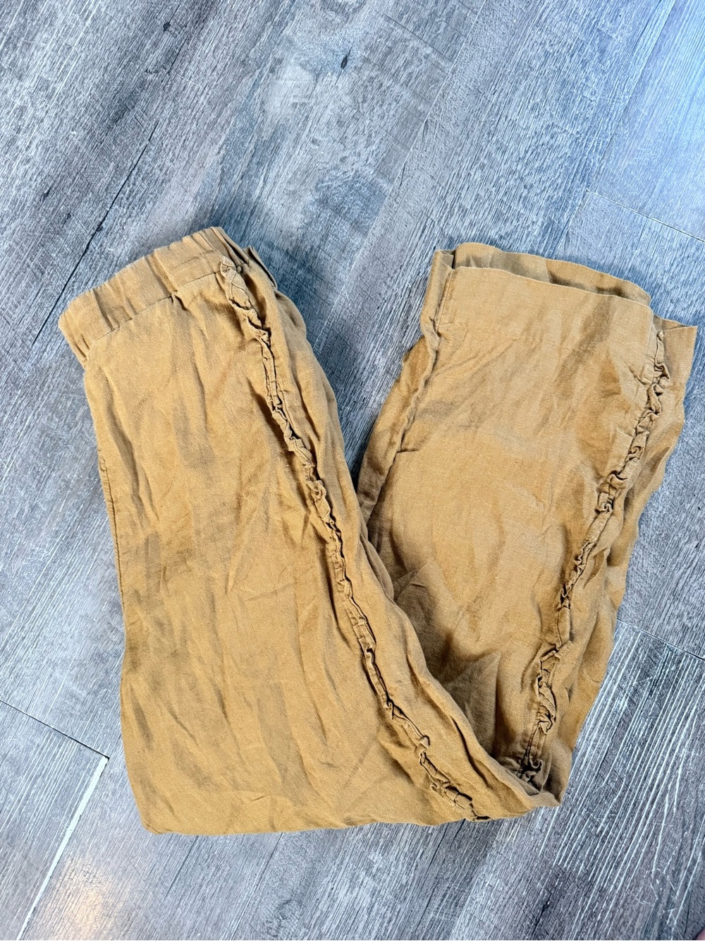 J. Crew Women's Tan Ruffle-Trim Trousers linen free wrinkles A35